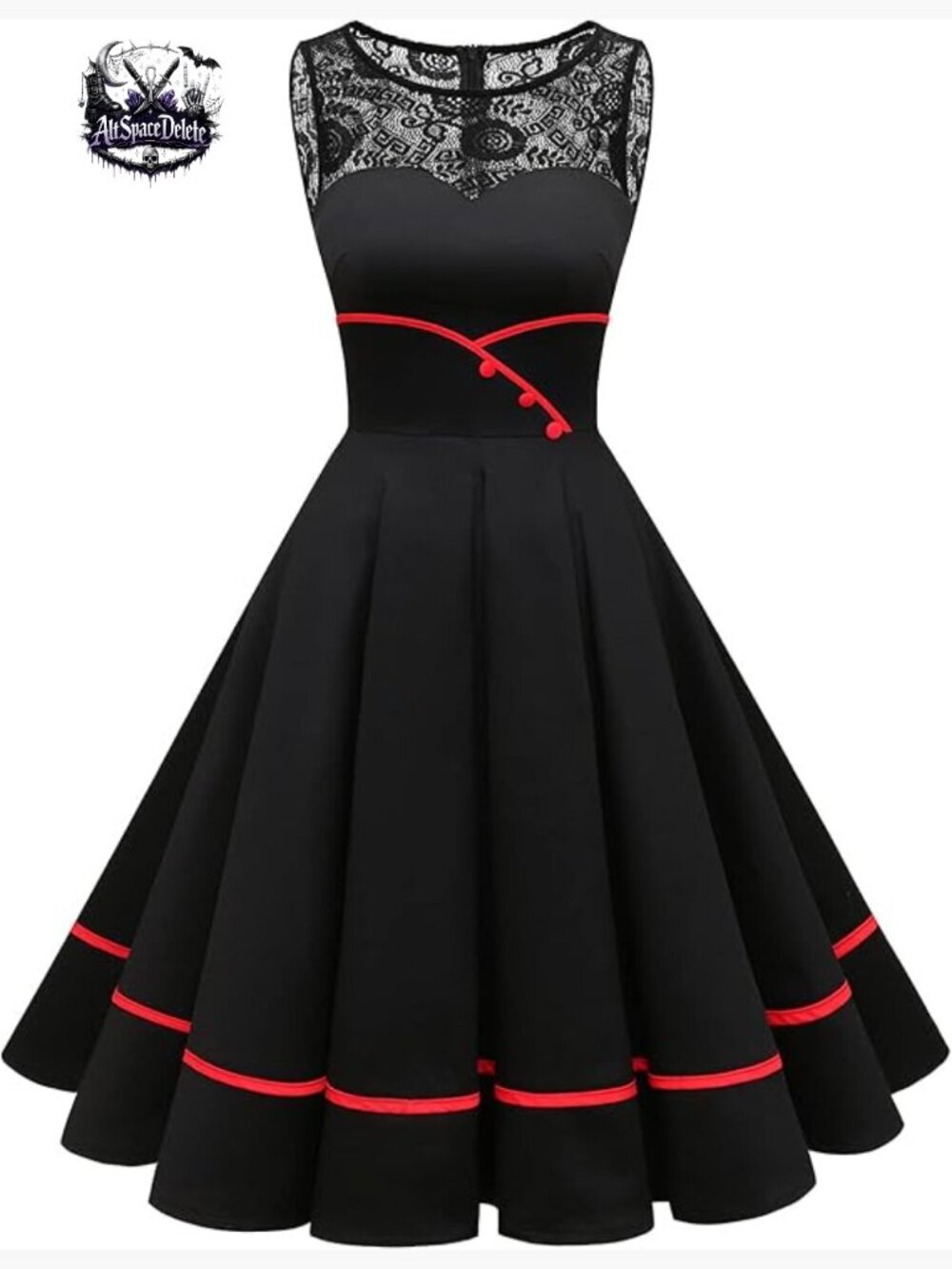 Vintage Floral Lace Rockabilly Swing Cocktail Dress Sleeveless A-Line